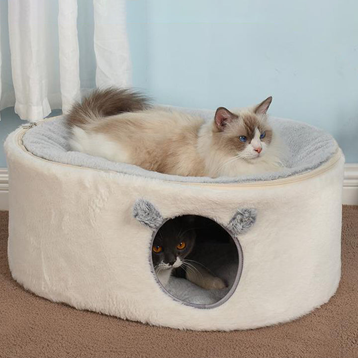 Contemporary Nordic Faux Rabbit Fur Plush Fabric Velvet Foam Sponge Steel Tube Decorative Oval Cat Bed For Living Room
