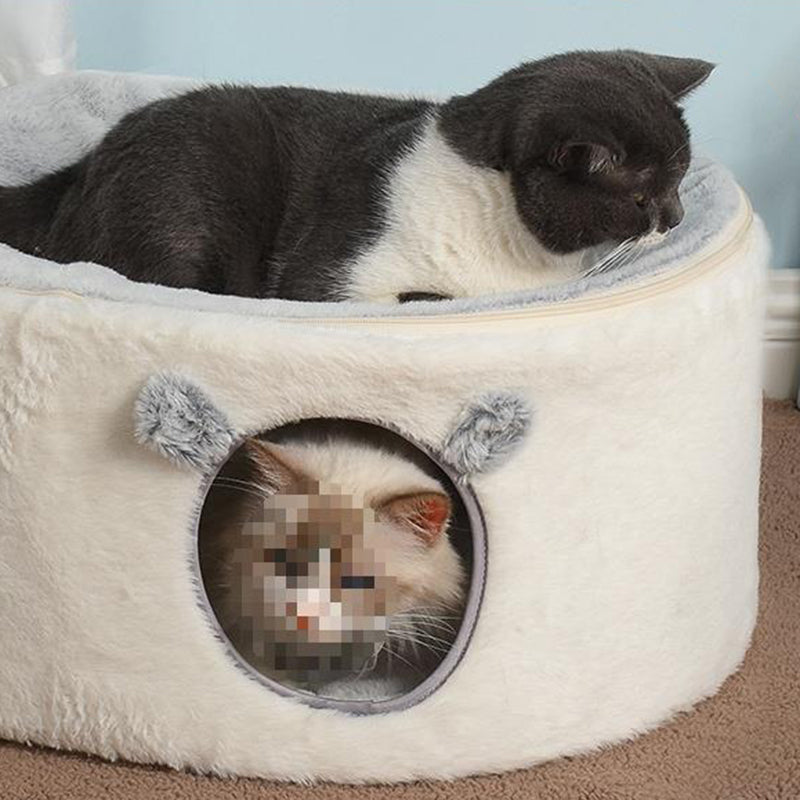 Contemporary Nordic Faux Rabbit Fur Plush Fabric Velvet Foam Sponge Steel Tube Decorative Oval Cat Bed For Living Room