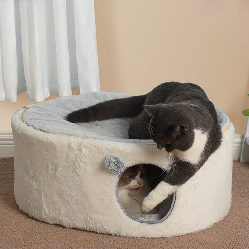 Contemporary Nordic Faux Rabbit Fur Plush Fabric Velvet Foam Sponge Steel Tube Decorative Oval Cat Bed For Living Room