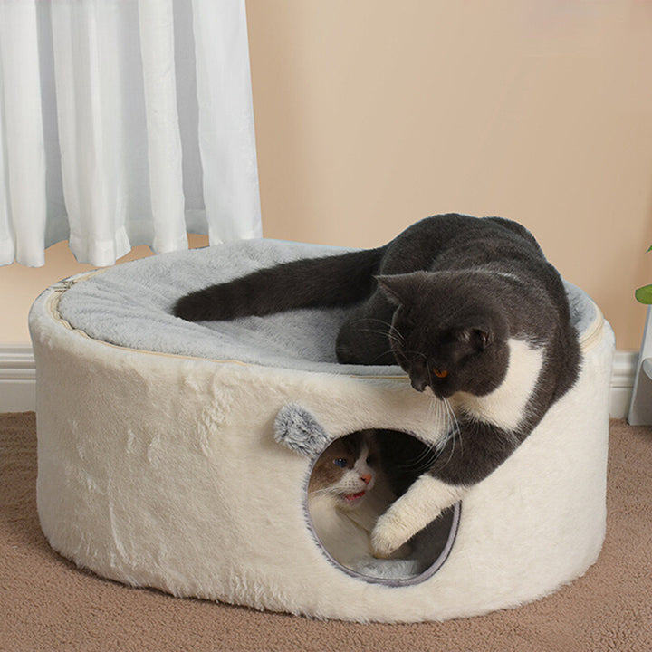 Contemporary Nordic Faux Rabbit Fur Plush Fabric Velvet Foam Sponge Steel Tube Decorative Oval Cat Bed For Living Room
