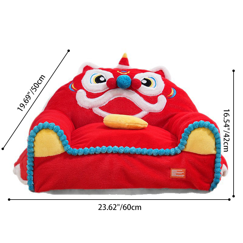 Traditional Chinese Faux Rabbit Fur Napped Fabric Faux Mink Fabric PP Cotton PVC Anti-Slip Dots Plush Decorative Lion Dance Design Cat Bed For Bedroom