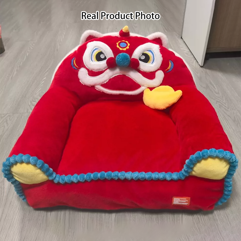 Traditional Chinese Faux Rabbit Fur Napped Fabric Faux Mink Fabric PP Cotton PVC Anti-Slip Dots Plush Decorative Lion Dance Design Cat Bed For Bedroom
