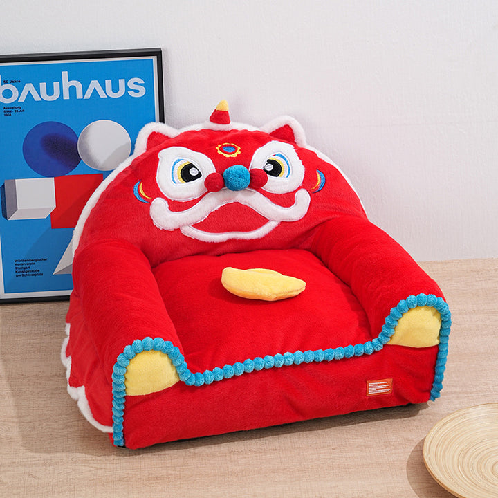 Traditional Chinese Faux Rabbit Fur Napped Fabric Faux Mink Fabric PP Cotton PVC Anti-Slip Dots Plush Decorative Lion Dance Design Cat Bed For Bedroom