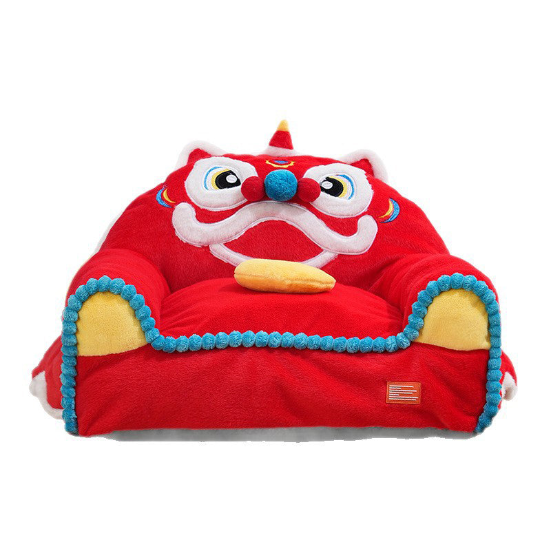 Traditional Chinese Faux Rabbit Fur Napped Fabric Faux Mink Fabric PP Cotton PVC Anti-Slip Dots Plush Decorative Lion Dance Design Cat Bed For Bedroom