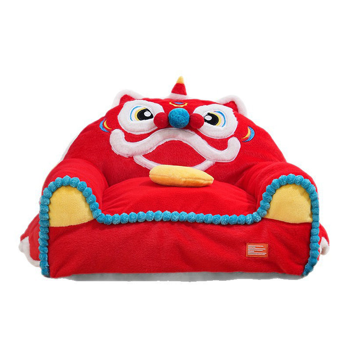 Traditional Chinese Faux Rabbit Fur Napped Fabric Faux Mink Fabric PP Cotton PVC Anti-Slip Dots Plush Decorative Lion Dance Design Cat Bed For Bedroom