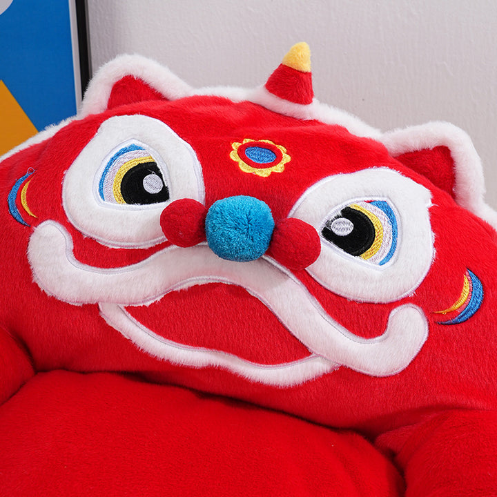 Traditional Chinese Faux Rabbit Fur Napped Fabric Faux Mink Fabric PP Cotton PVC Anti-Slip Dots Plush Decorative Lion Dance Design Cat Bed For Bedroom
