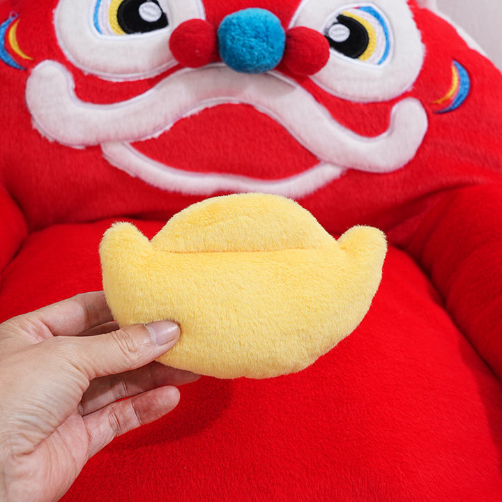 Traditional Chinese Faux Rabbit Fur Napped Fabric Faux Mink Fabric PP Cotton PVC Anti-Slip Dots Plush Decorative Lion Dance Design Cat Bed For Bedroom
