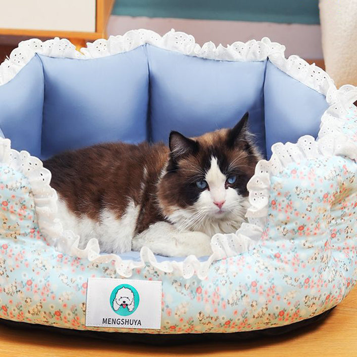 Traditional French Polyester PP Cotton Round Cozy Decorative Lightweight Cat Bed For Bedroom