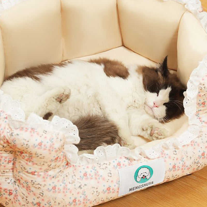 Traditional French Polyester PP Cotton Round Cozy Decorative Lightweight Cat Bed For Bedroom