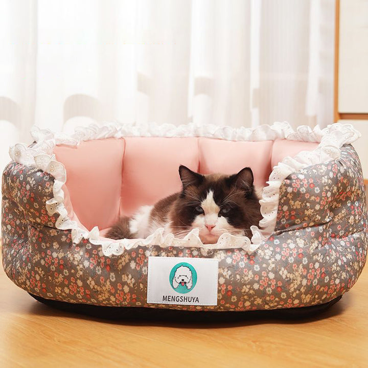 Traditional French Polyester PP Cotton Round Cozy Decorative Lightweight Cat Bed For Bedroom