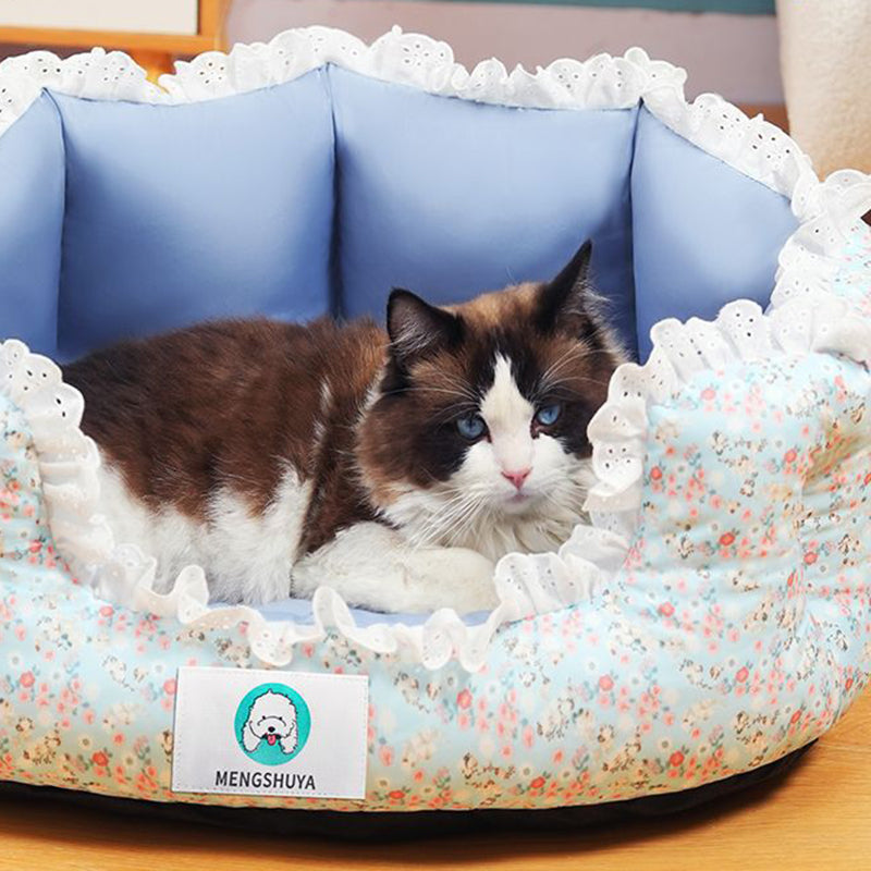 Traditional French Polyester PP Cotton Round Cozy Decorative Lightweight Cat Bed For Bedroom