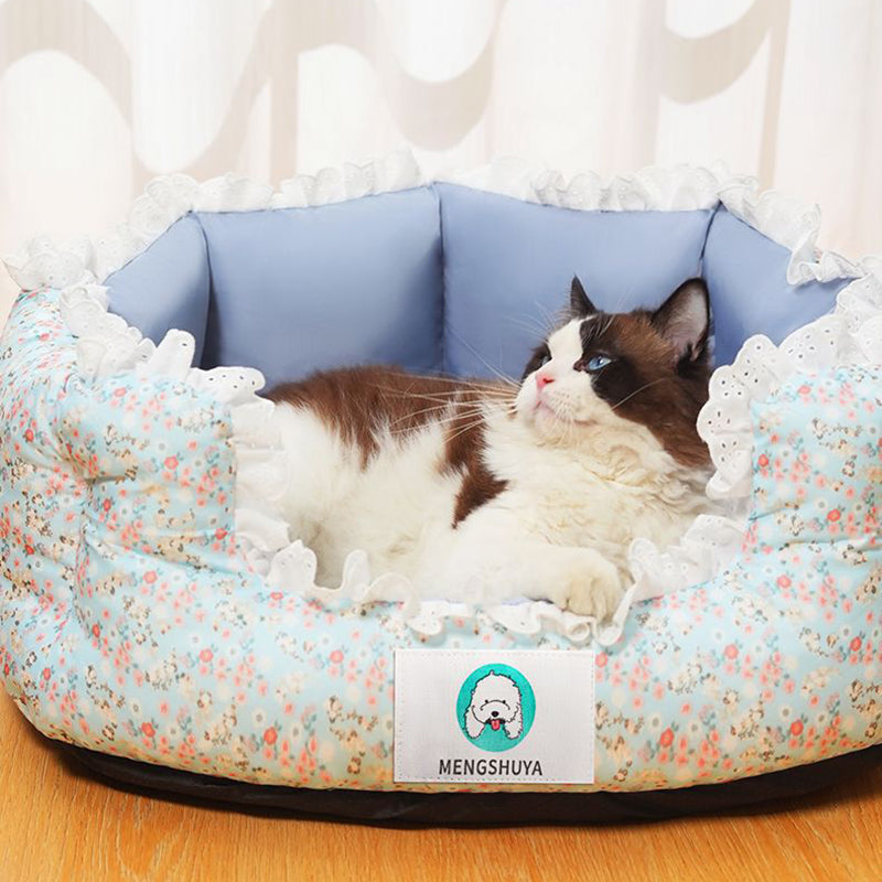 Traditional French Polyester PP Cotton Round Cozy Decorative Lightweight Cat Bed For Bedroom