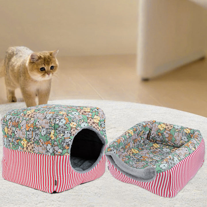 Modern Minimalist Plush Fabric Canvas Fabric Foam Sponge PVC Anti-Slip Dots Rectangular Cozy Cat Bed For Living Room