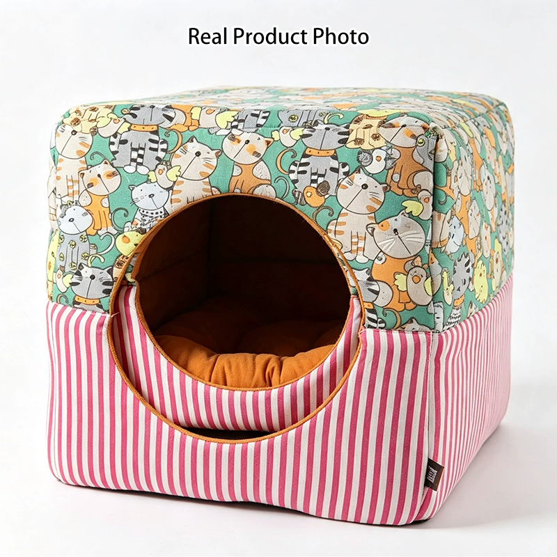 Modern Minimalist Plush Fabric Canvas Fabric Foam Sponge PVC Anti-Slip Dots Rectangular Cozy Cat Bed For Living Room