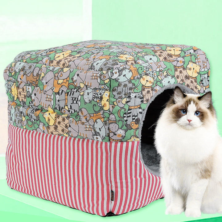 Modern Minimalist Plush Fabric Canvas Fabric Foam Sponge PVC Anti-Slip Dots Rectangular Cozy Cat Bed For Living Room
