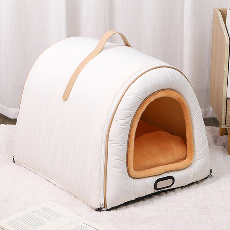 Modern Minimalist Polyester Faux Mink Fur Down Alternative Fiber Foam Sponge Washable Round-Arch Cozy Cat Bed For Living Room