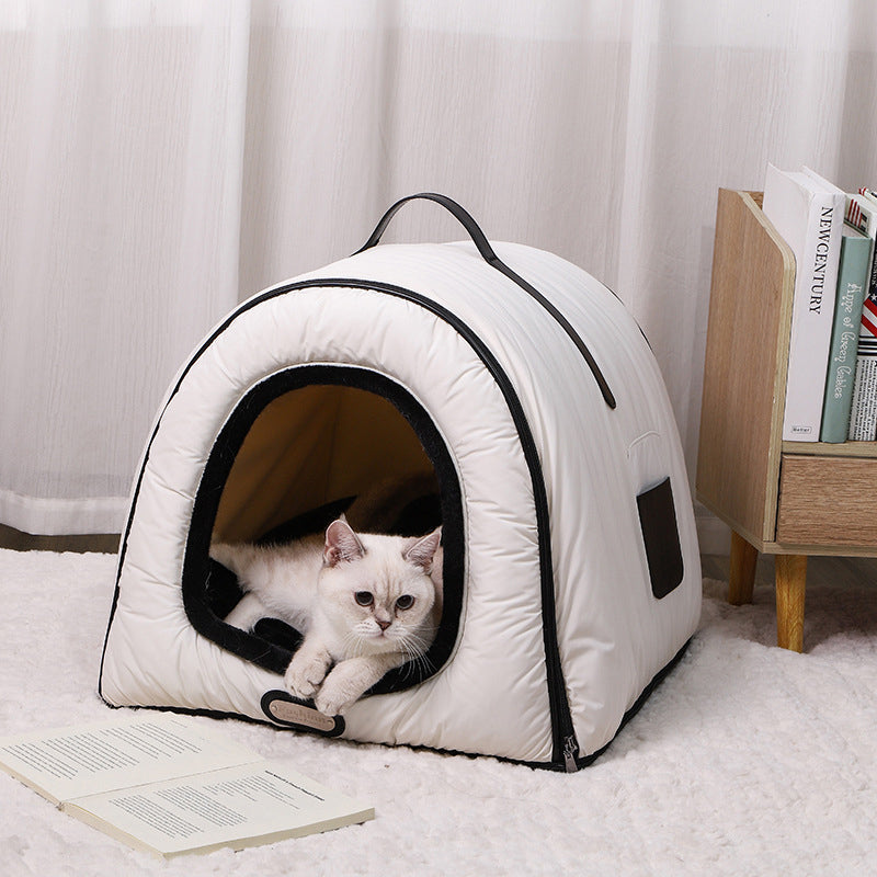 Modern Minimalist Polyester Faux Mink Fur Down Alternative Fiber Foam Sponge Washable Round-Arch Cozy Cat Bed For Living Room