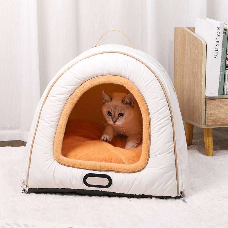 Modern Minimalist Polyester Faux Mink Fur Down Alternative Fiber Foam Sponge Washable Round-Arch Cozy Cat Bed For Living Room