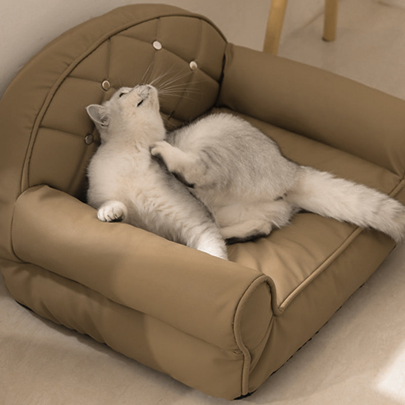 Modern Luxury Faux Leather PP Cotton Nonwoven Fabric Sofa Shaped Cozy Cat Bed For Living Room