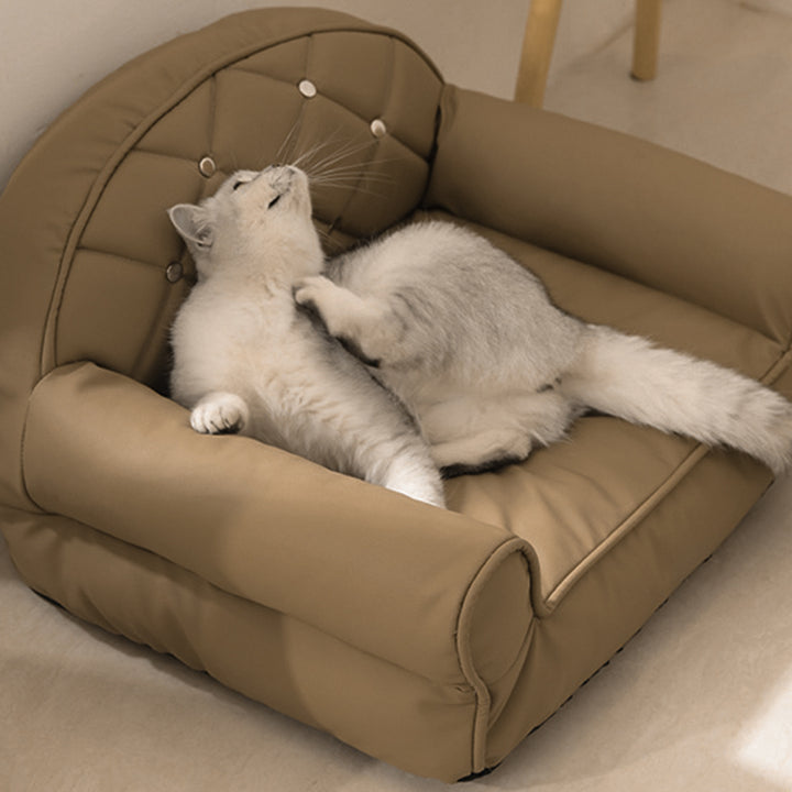 Modern Luxury Faux Leather PP Cotton Nonwoven Fabric Sofa Shaped Cozy Cat Bed For Living Room