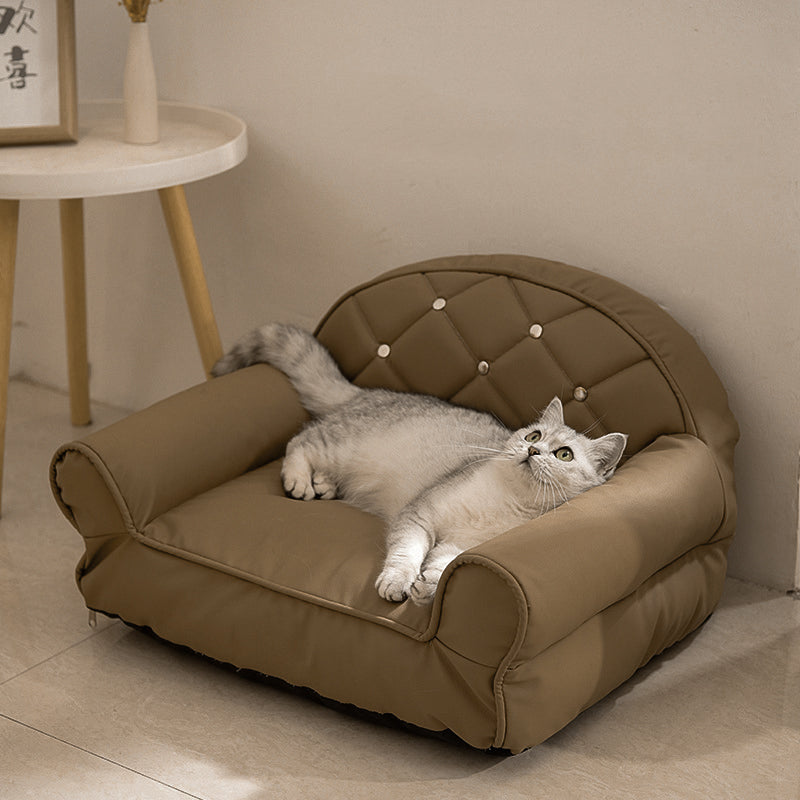 Modern Luxury Faux Leather PP Cotton Nonwoven Fabric Sofa Shaped Cozy Cat Bed For Living Room