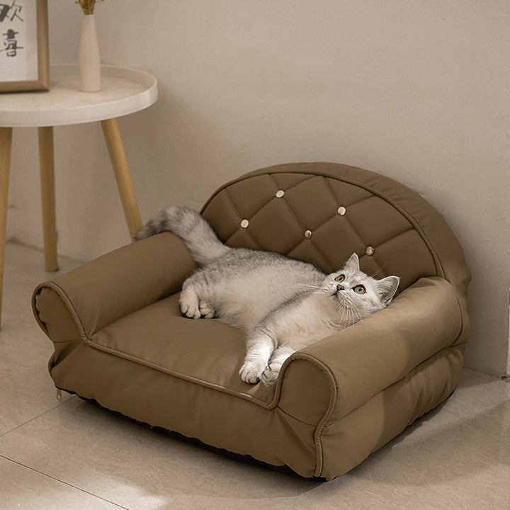 Modern Luxury Faux Leather PP Cotton Nonwoven Fabric Sofa Shaped Cozy Cat Bed For Living Room