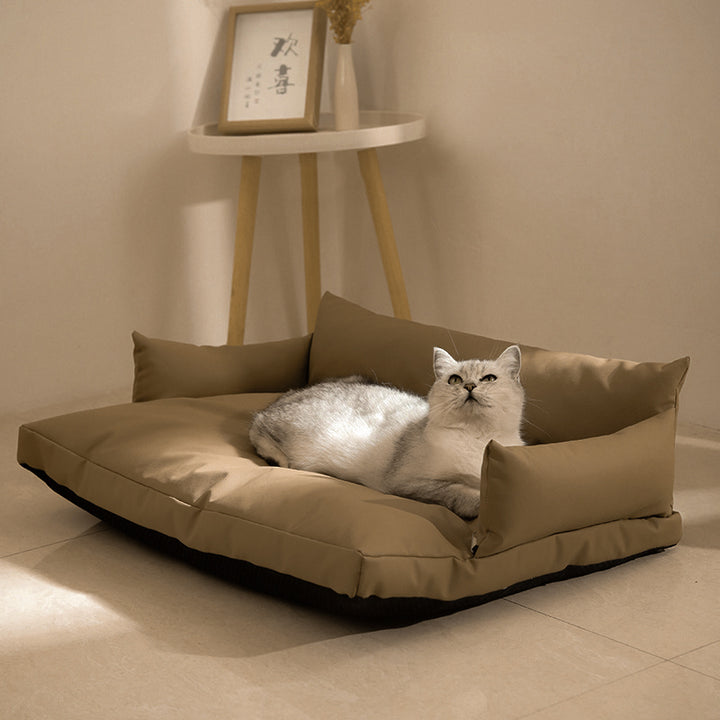 Modern Luxury Faux Leather PP Cotton Nonwoven Fabric Sofa Shaped Cozy Cat Bed For Living Room