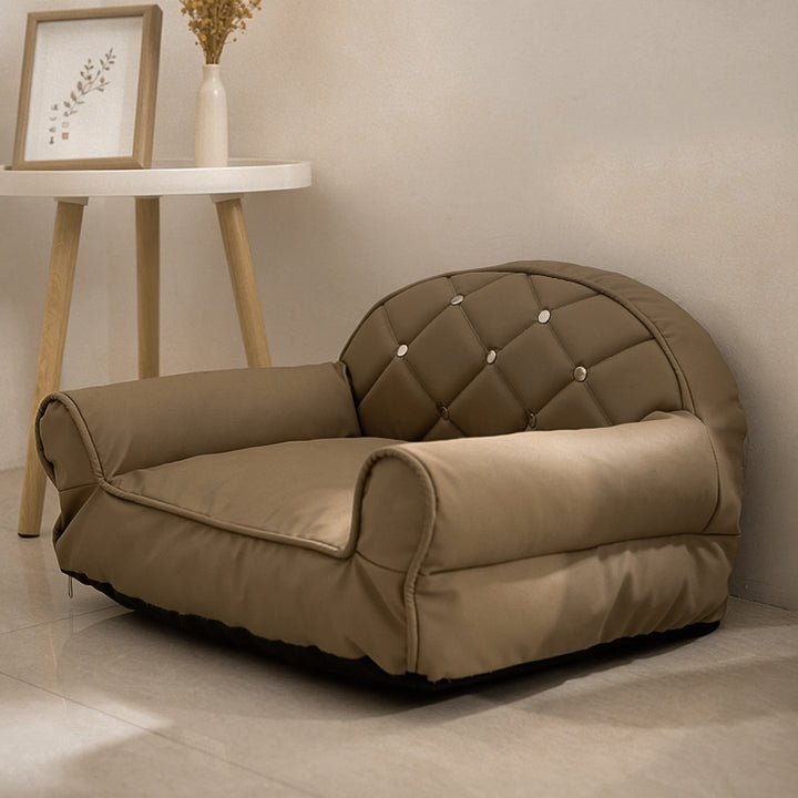 Modern Luxury Faux Leather PP Cotton Nonwoven Fabric Sofa Shaped Cozy Cat Bed For Living Room