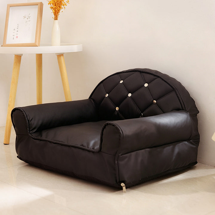 Modern Luxury Faux Leather PP Cotton Nonwoven Fabric Sofa Shaped Cozy Cat Bed For Living Room