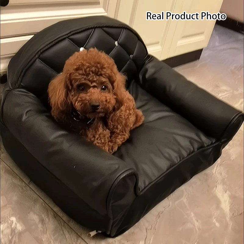 Modern Luxury Faux Leather PP Cotton Nonwoven Fabric Sofa Shaped Cozy Cat Bed For Living Room