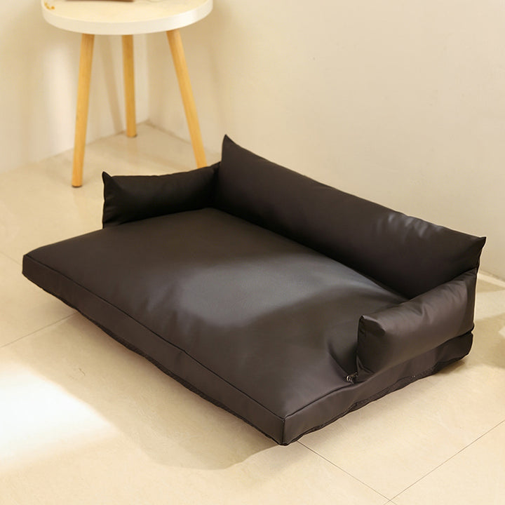 Modern Luxury Faux Leather PP Cotton Nonwoven Fabric Sofa Shaped Cozy Cat Bed For Living Room