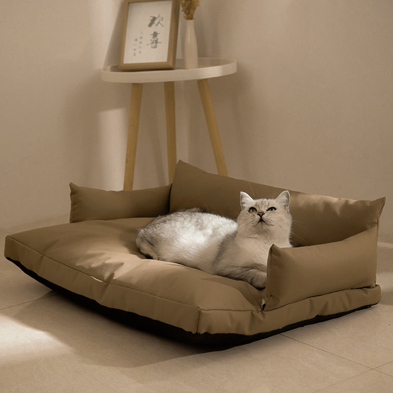 Modern Luxury Faux Leather PP Cotton Nonwoven Fabric Sofa Shaped Cozy Cat Bed For Living Room