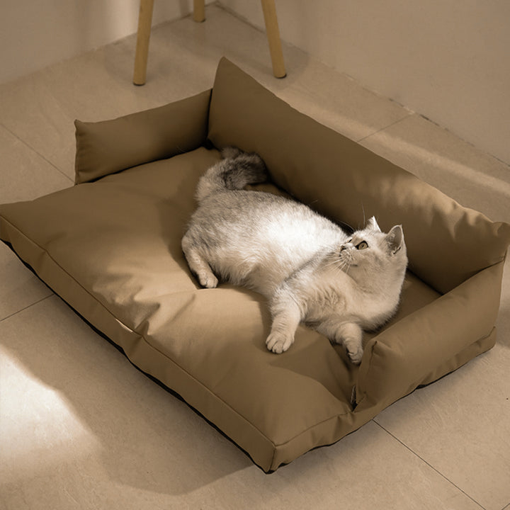 Modern Luxury Faux Leather PP Cotton Nonwoven Fabric Sofa Shaped Cozy Cat Bed For Living Room