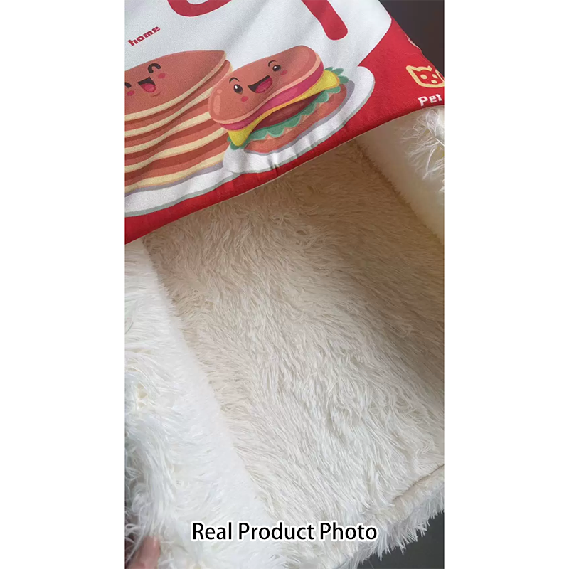 Contemporary Creative Printed Imitation Microfiber Fabric Long-Pile Plush Fabric Foam Anti-Slip Bottom Fabric Sponge Decorative Snack Box-Shaped Cat Bed For Living Room