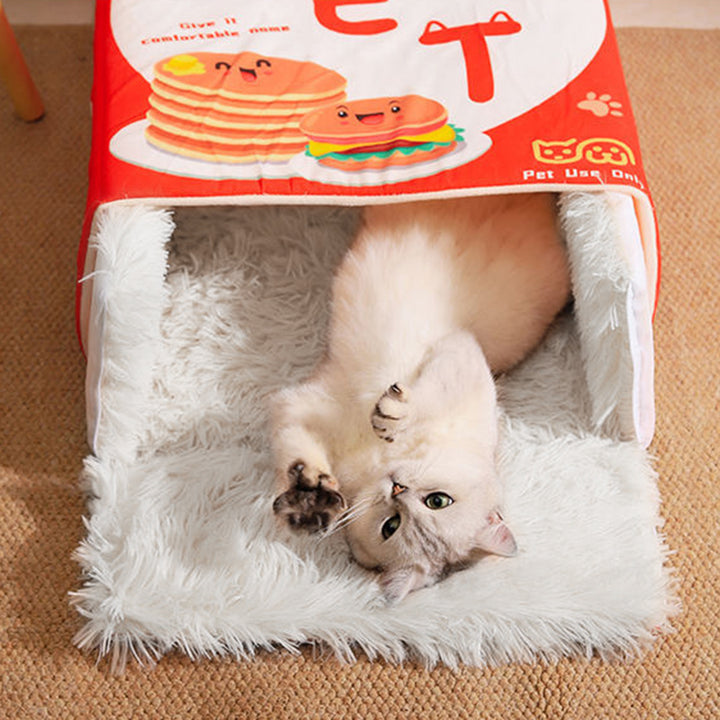 Contemporary Creative Printed Imitation Microfiber Fabric Long-Pile Plush Fabric Foam Anti-Slip Bottom Fabric Sponge Decorative Snack Box-Shaped Cat Bed For Living Room