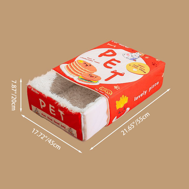 Contemporary Creative Printed Imitation Microfiber Fabric Long-Pile Plush Fabric Foam Anti-Slip Bottom Fabric Sponge Decorative Snack Box-Shaped Cat Bed For Living Room