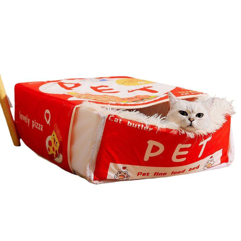 Contemporary Creative Printed Imitation Microfiber Fabric Long-Pile Plush Fabric Foam Anti-Slip Bottom Fabric Sponge Decorative Snack Box-Shaped Cat Bed For Living Room