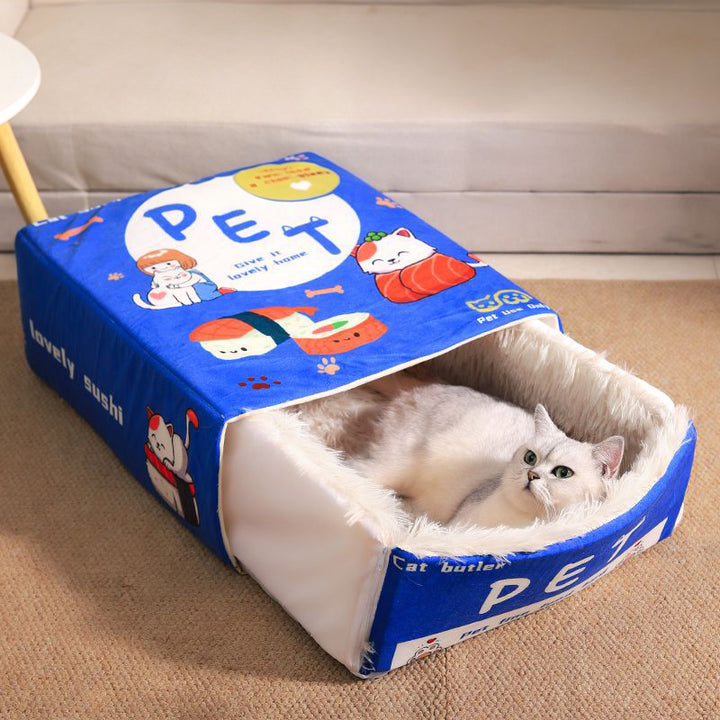 Contemporary Creative Printed Imitation Microfiber Fabric Long-Pile Plush Fabric Foam Anti-Slip Bottom Fabric Sponge Decorative Snack Box-Shaped Cat Bed For Living Room