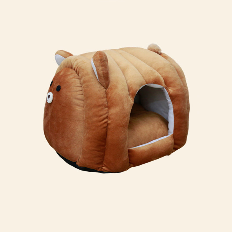 Contemporary Creative Velvet PP Cotton Decorative Plush Bear-Shaped Cozy Enclosed Cat Bed For Living Room