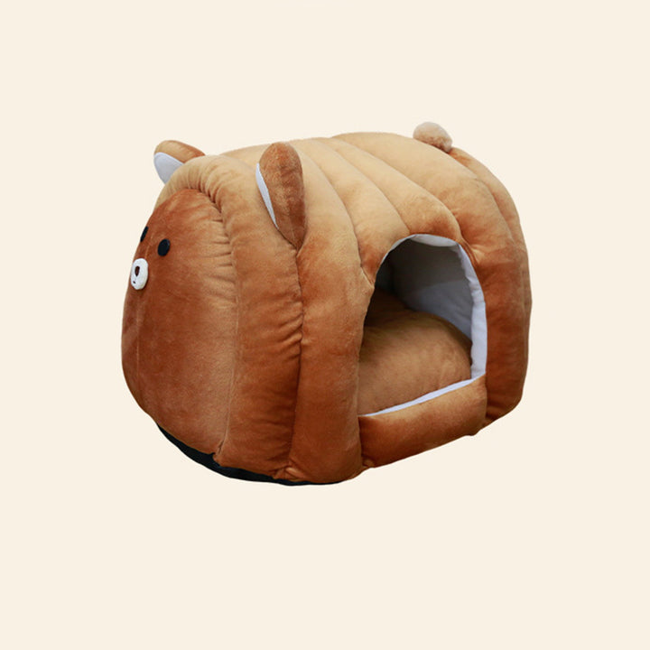 Contemporary Creative Velvet PP Cotton Decorative Plush Bear-Shaped Cozy Enclosed Cat Bed For Living Room