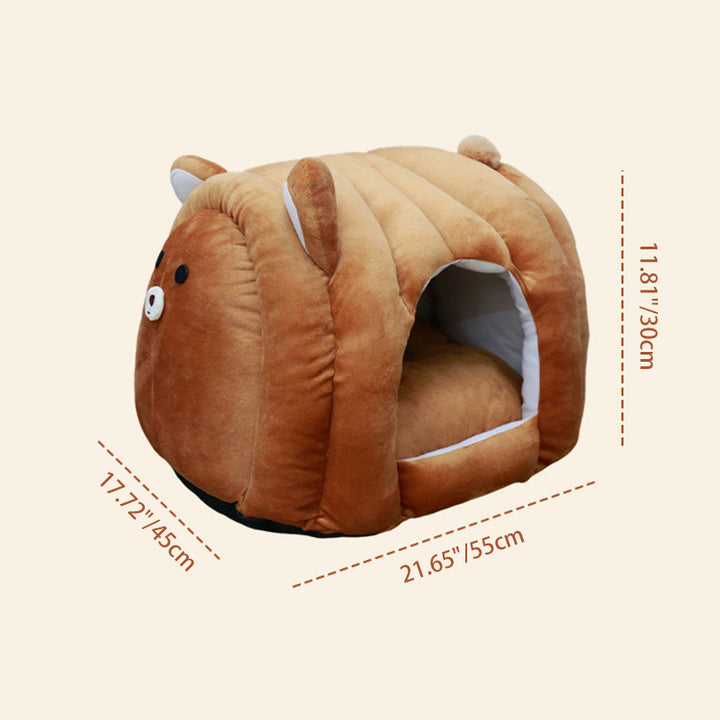 Contemporary Creative Velvet PP Cotton Decorative Plush Bear-Shaped Cozy Enclosed Cat Bed For Living Room