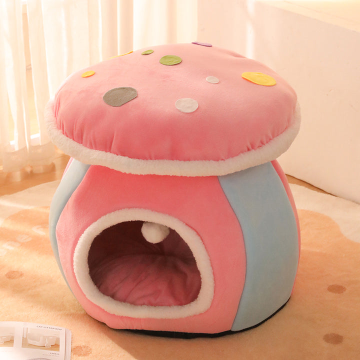Contemporary Creative Velvet PP Cotton Mushroom Shaped Plush Lightweight Enclosed Cat Bed For Living Room