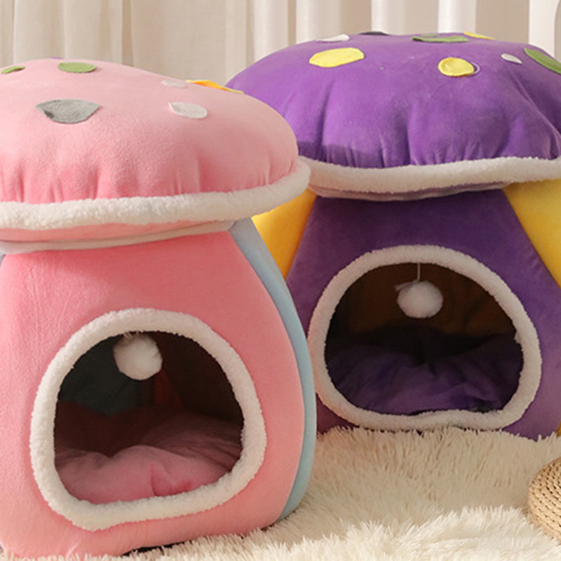 Contemporary Creative Velvet PP Cotton Mushroom Shaped Plush Lightweight Enclosed Cat Bed For Living Room