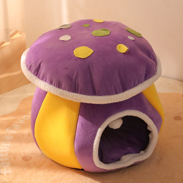 Contemporary Creative Velvet PP Cotton Mushroom Shaped Plush Lightweight Enclosed Cat Bed For Living Room