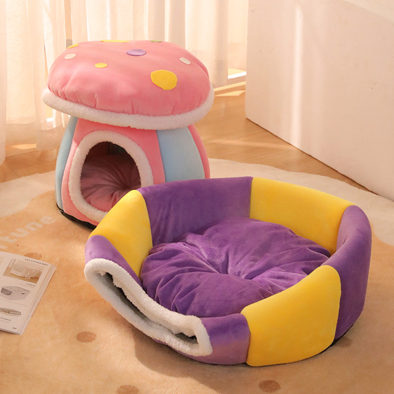 Contemporary Creative Velvet PP Cotton Mushroom Shaped Plush Lightweight Enclosed Cat Bed For Living Room