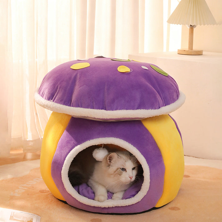 Contemporary Creative Velvet PP Cotton Mushroom Shaped Plush Lightweight Enclosed Cat Bed For Living Room