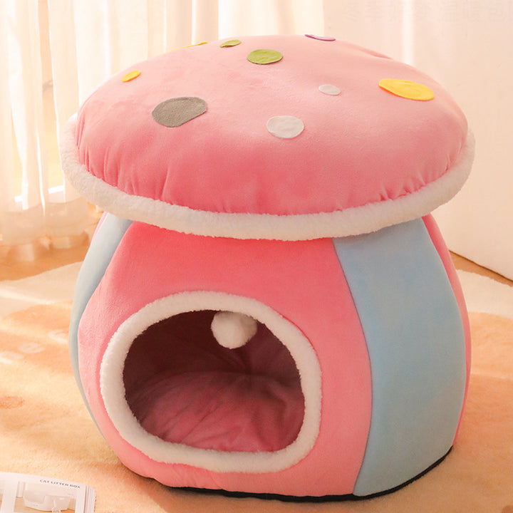 Contemporary Creative Velvet PP Cotton Mushroom Shaped Plush Lightweight Enclosed Cat Bed For Living Room