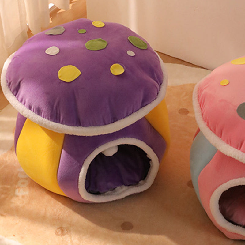 Contemporary Creative Velvet PP Cotton Mushroom Shaped Plush Lightweight Enclosed Cat Bed For Living Room