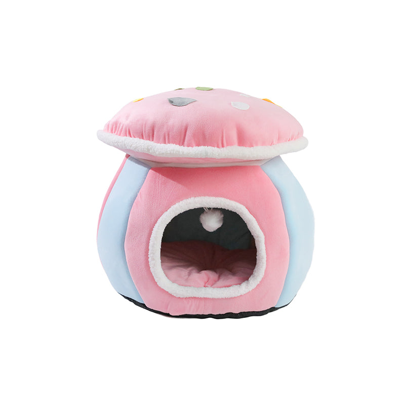 Contemporary Creative Velvet PP Cotton Mushroom Shaped Plush Lightweight Enclosed Cat Bed For Living Room
