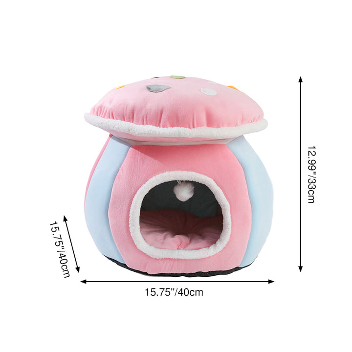 Contemporary Creative Velvet PP Cotton Mushroom Shaped Plush Lightweight Enclosed Cat Bed For Living Room